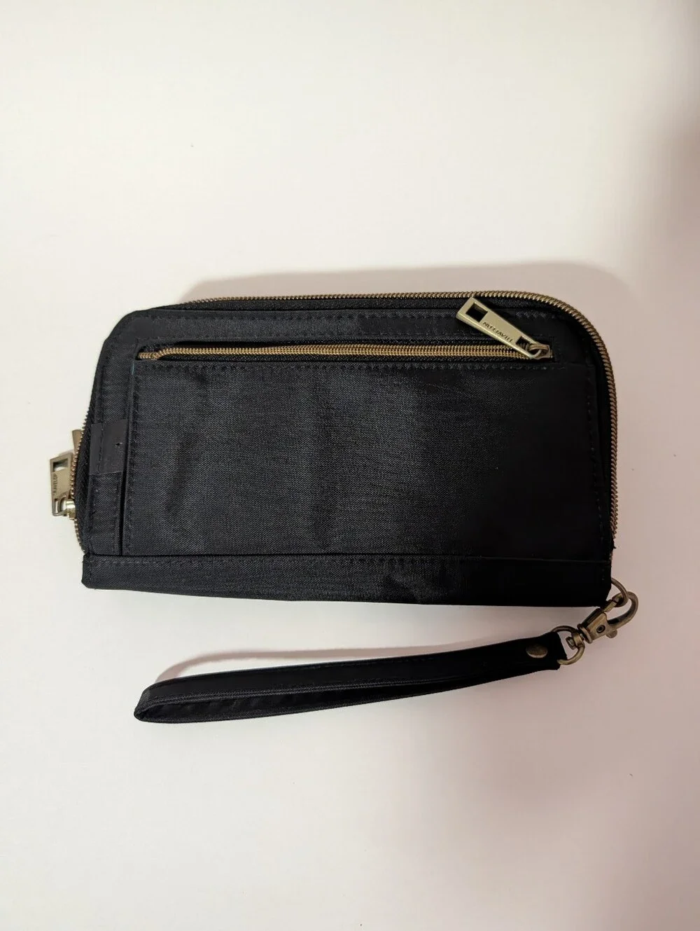 Travelon Black Nylon Wristlet Wallet with Gold Hardware RFID Blocking Technology